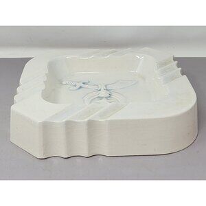 Vintage White Ceramic Ashtray With‎ Blue Sword & Star Design